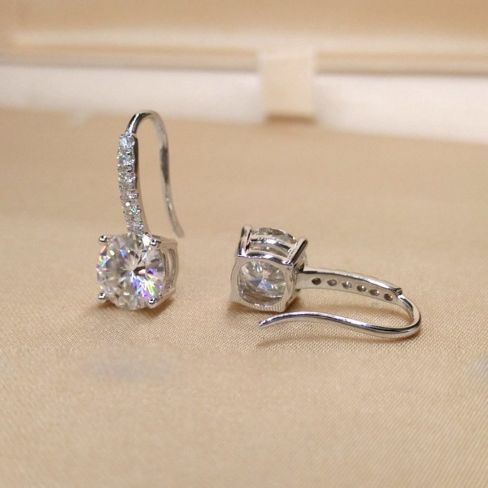 *NEW Silver/Rose Gold Round Diamond Drop Earrings - Picture 9 of 11